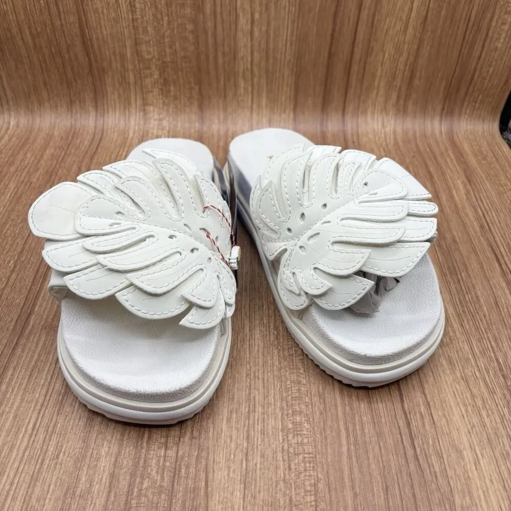 Farm Rio Monstera Off White Platform Anatomical Slides Sandals US 10/EU 42 NWT‎